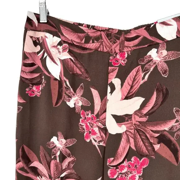 NEW NWT Chicos Sz 0R 0 Regular US 4 Pink Brown Floral Tropical Pull on Pants - Picture 2 of 9